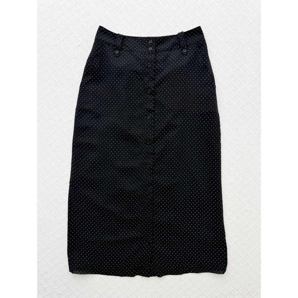 Converse Black Polka Dot Button Front‎ Midi Skirt Lined Pockets Size 4